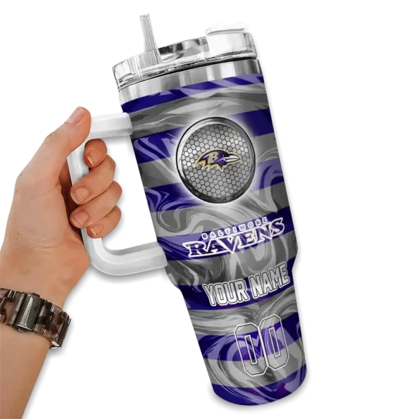personalized baltimore ravens marbled stripes purple curved tumbler fashion forward.webp