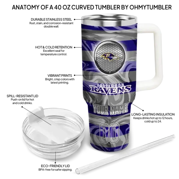 personalized baltimore ravens marbled stripes purple curved tumbler new arrival.webp