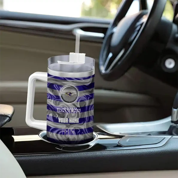 personalized baltimore ravens marbled stripes purple curved tumbler trendy.webp