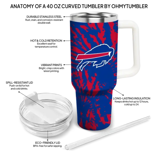 personalized buffalo bills burst swirl blue curved tumbler new arrival.webp