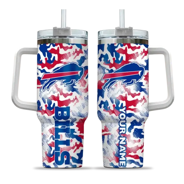 personalized buffalo bills camo mashup blue white curved tumbler best selling.webp
