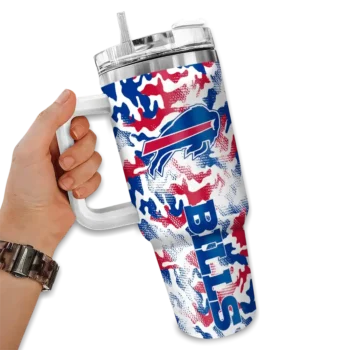 personalized buffalo bills camo mashup blue white curved tumbler fashion forward.webp