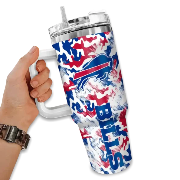 personalized buffalo bills camo mashup blue white curved tumbler fashion forward.webp