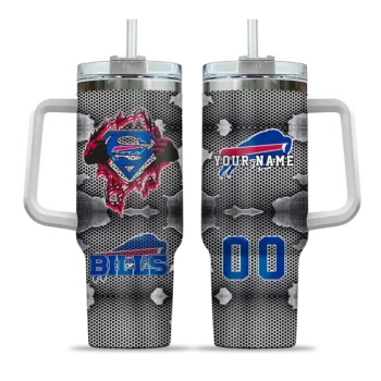 personalized buffalo bills superman shield blue gray curved tumbler best selling.webp