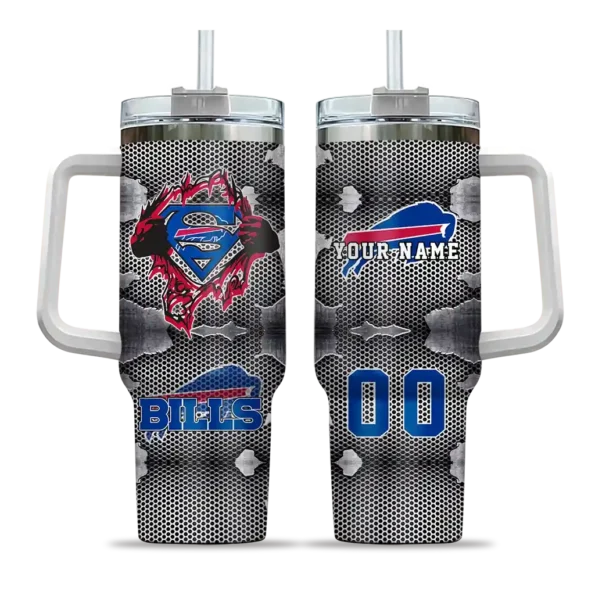personalized buffalo bills superman shield blue gray curved tumbler best selling.webp