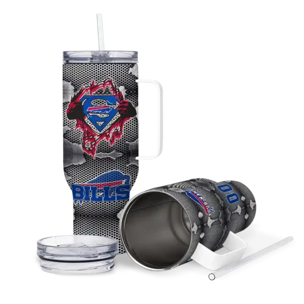 personalized buffalo bills superman shield blue gray curved tumbler high quality.webp
