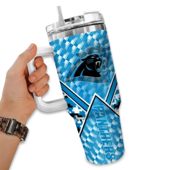 personalized carolina panthers chevron angle blue curved tumbler fashion forward.webp