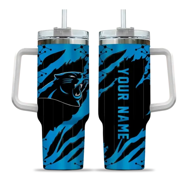 personalized carolina panthers claw cut blue black curved tumbler best selling.webp
