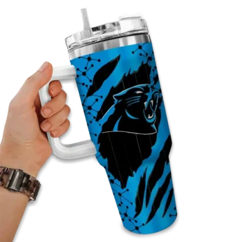 personalized carolina panthers claw cut blue black curved tumbler fashion forward.webp
