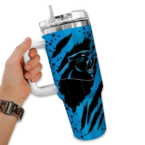 personalized carolina panthers claw cut blue black curved tumbler fashion forward.webp