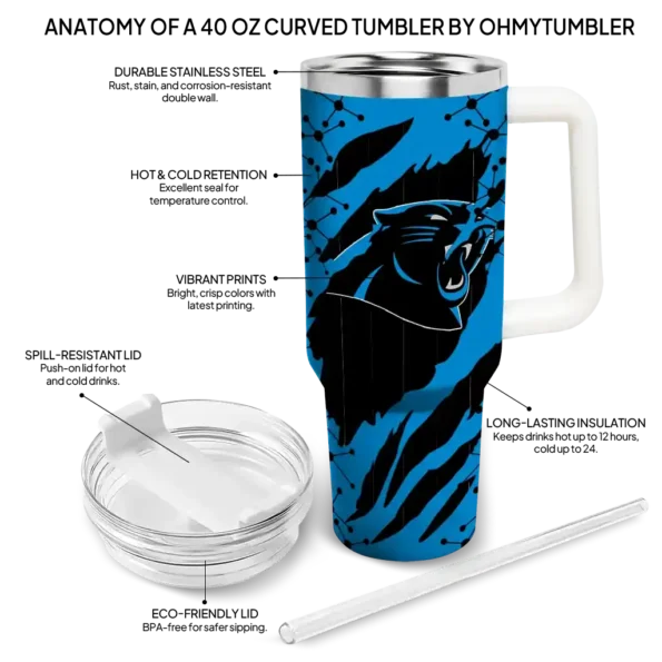 personalized carolina panthers claw cut blue black curved tumbler new arrival.webp