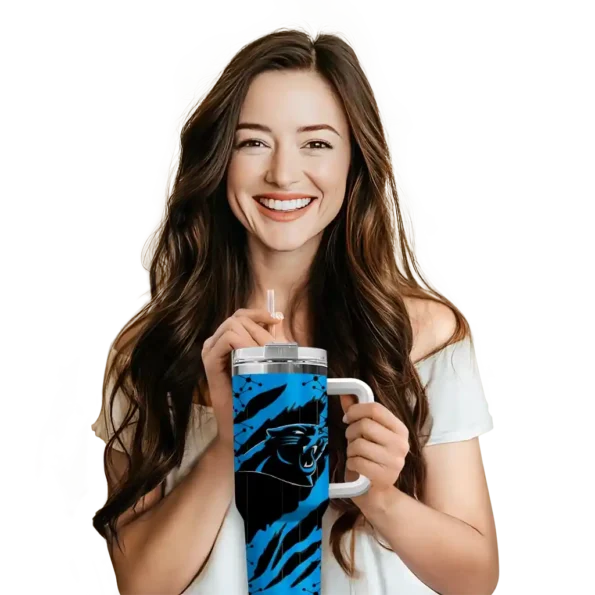 personalized carolina panthers claw cut blue black curved tumbler premium grade.webp
