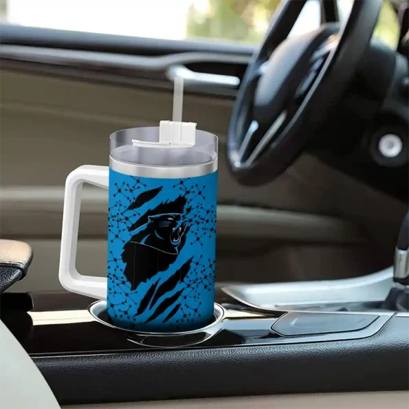 personalized carolina panthers claw cut blue black curved tumbler trendy.webp