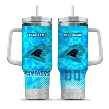 personalized carolina panthers geometric prism blue curved tumbler best selling.webp