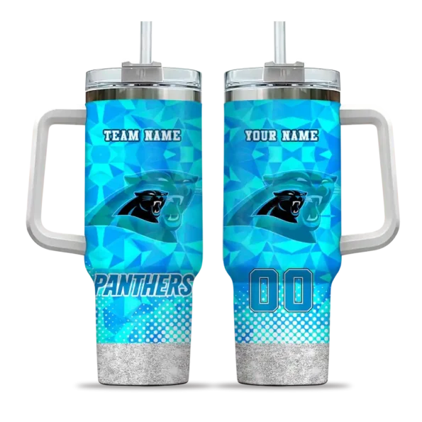 personalized carolina panthers geometric prism blue curved tumbler best selling.webp
