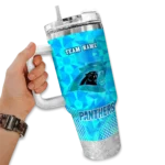 personalized carolina panthers geometric prism blue curved tumbler best selling.webp