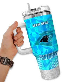 personalized carolina panthers geometric prism blue curved tumbler fashion forward.webp