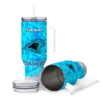 personalized carolina panthers geometric prism blue curved tumbler best selling.webp