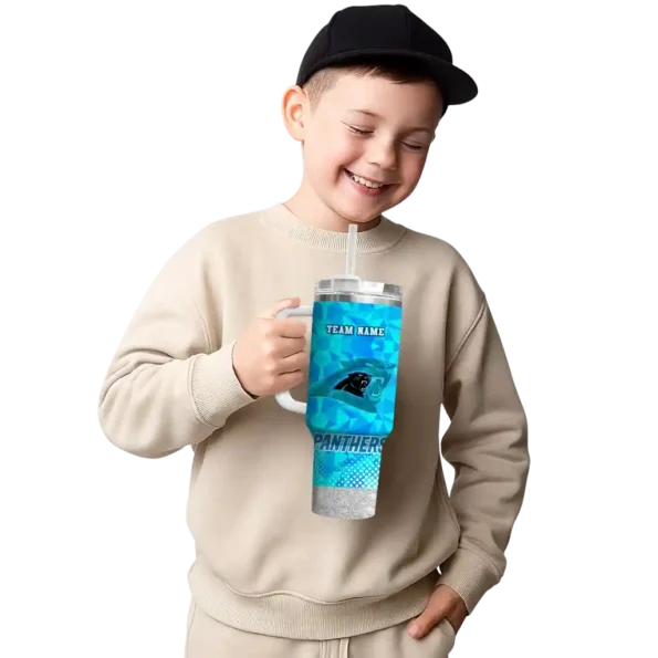 personalized carolina panthers geometric prism blue curved tumbler latest model.webp