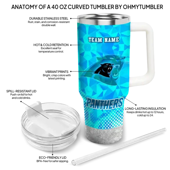 personalized carolina panthers geometric prism blue curved tumbler new arrival.webp