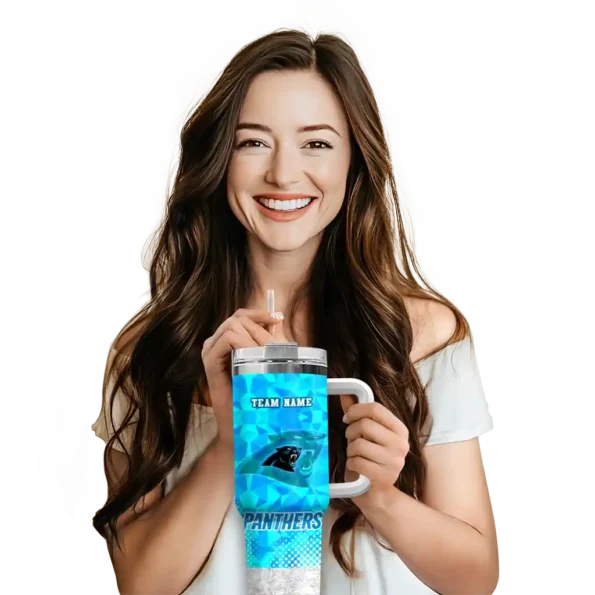 personalized carolina panthers geometric prism blue curved tumbler premium grade.webp