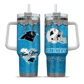 personalized carolina panthers heart helmet motif blue curved tumbler best selling.webp