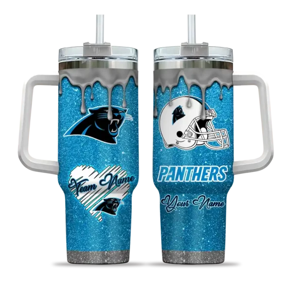 personalized carolina panthers heart helmet motif blue curved tumbler best selling.webp