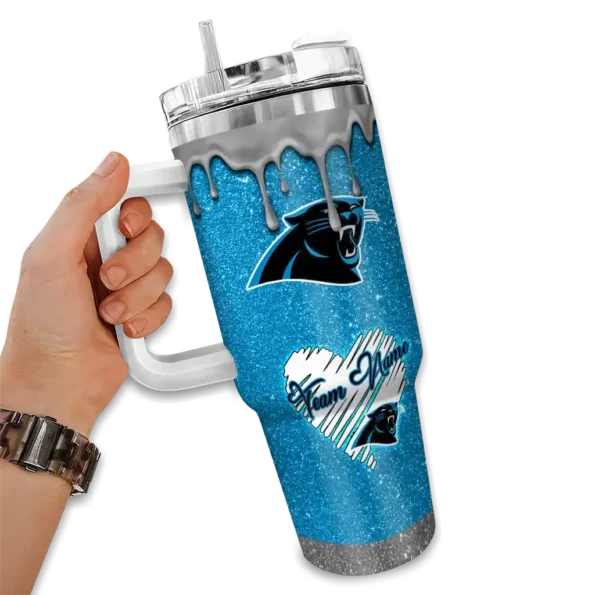 personalized carolina panthers heart helmet motif blue curved tumbler fashion forward.webp