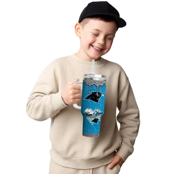 personalized carolina panthers heart helmet motif blue curved tumbler latest model.webp