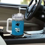 personalized carolina panthers heart helmet motif blue curved tumbler best selling.webp