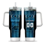 personalized carolina panthers hexagon armor blue curved tumbler best selling.webp