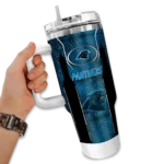 personalized carolina panthers hexagon armor blue curved tumbler best selling.webp