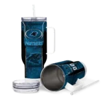 personalized carolina panthers hexagon armor blue curved tumbler best selling.webp