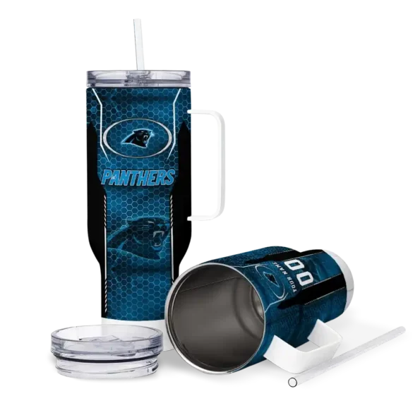 personalized carolina panthers hexagon armor blue curved tumbler high quality.webp