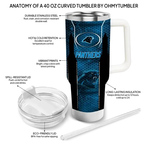 personalized carolina panthers hexagon armor blue curved tumbler new arrival.webp