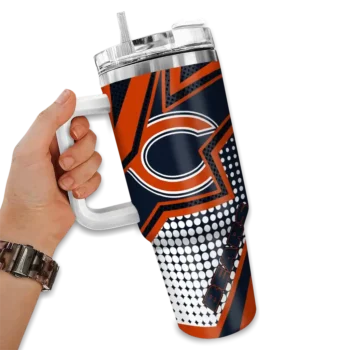personalized chicago bears arrow burst blue curved tumbler fashion forward.webp
