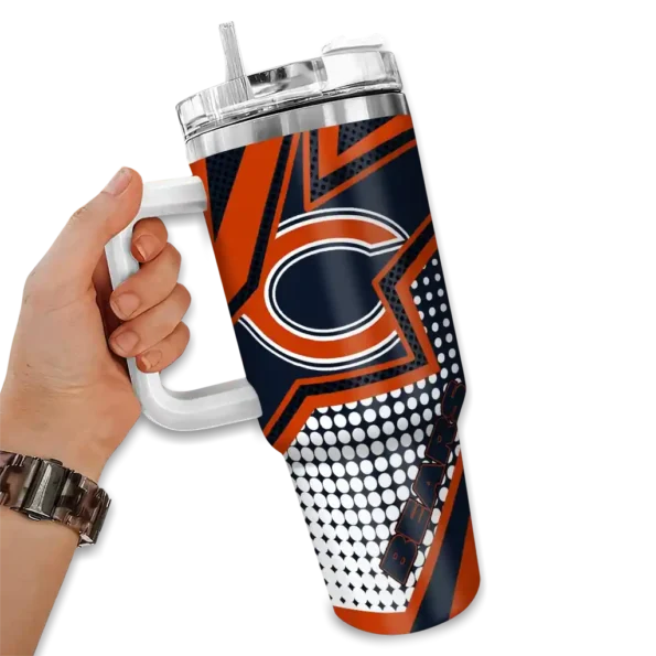 personalized chicago bears arrow burst blue curved tumbler fashion forward.webp