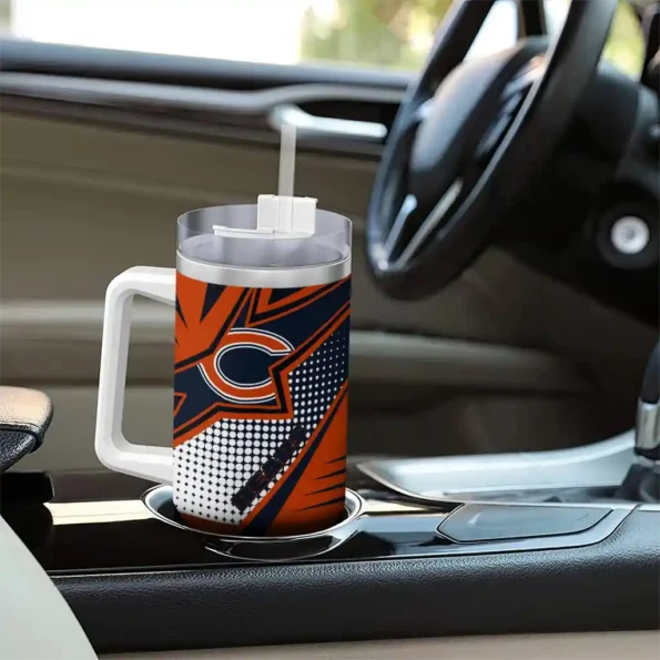 personalized chicago bears arrow burst blue curved tumbler trendy.webp