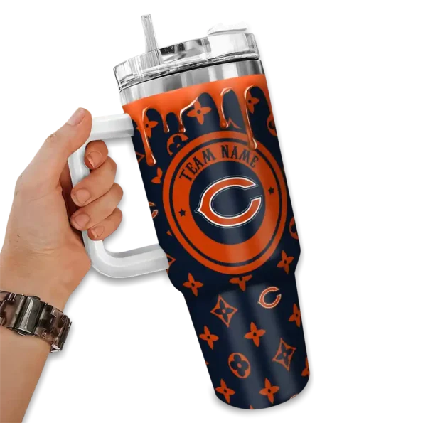 personalized chicago bears bullseye drips blue curved tumbler fashion forward.webp