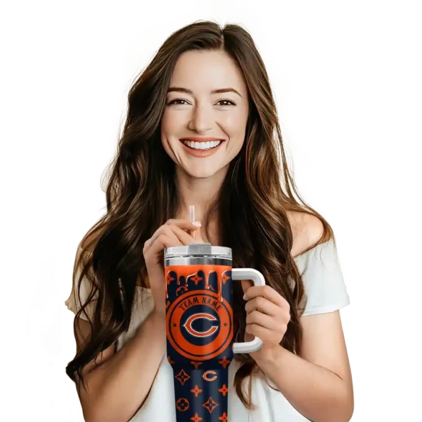 personalized chicago bears bullseye drips blue curved tumbler premium grade.webp