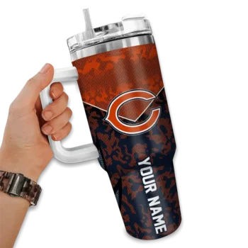 personalized chicago bears chevron stripe blue curved tumbler fashion forward.webp