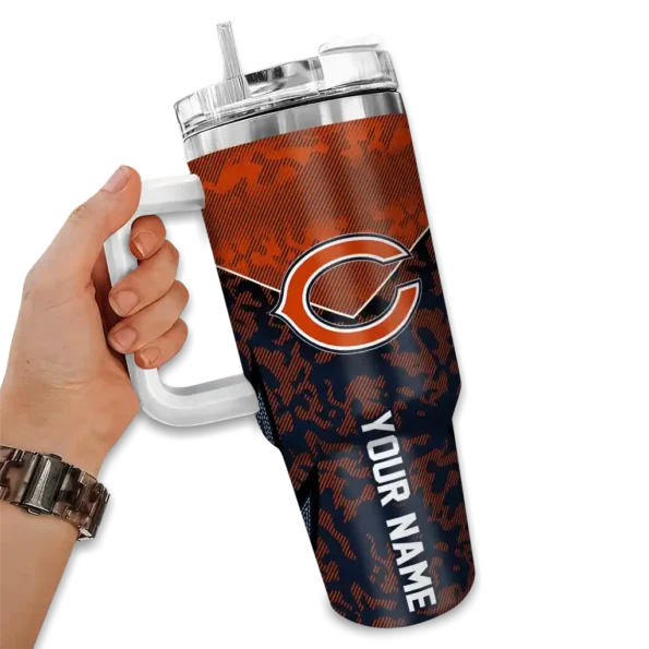 personalized chicago bears chevron stripe blue curved tumbler fashion forward.webp