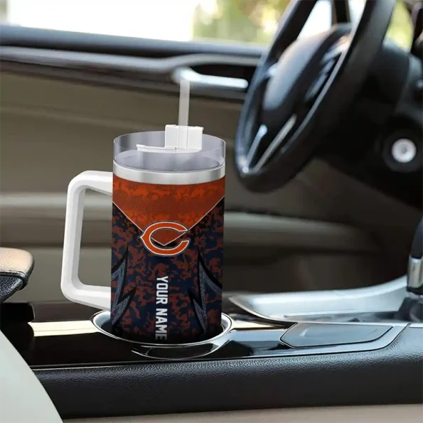 personalized chicago bears chevron stripe blue curved tumbler trendy.webp