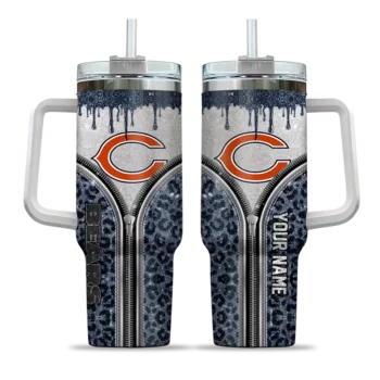 personalized chicago bears leopard zipper blue curved tumbler best selling.webp