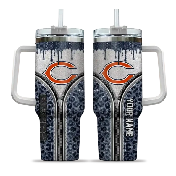 personalized chicago bears leopard zipper blue curved tumbler best selling.webp