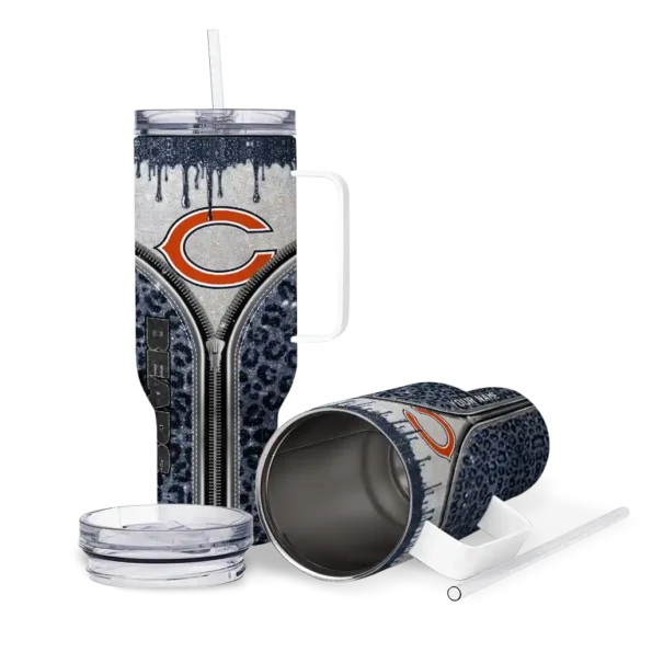 personalized chicago bears leopard zipper blue curved tumbler high quality.webp