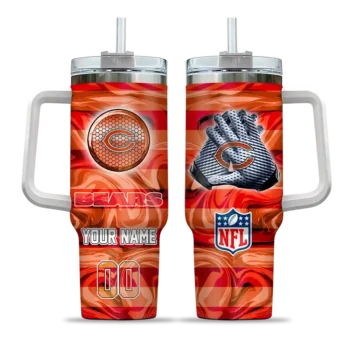 personalized chicago bears marbled stripes blue curved tumbler best selling.webp