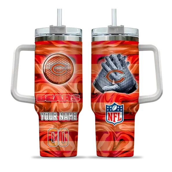 personalized chicago bears marbled stripes blue curved tumbler best selling.webp