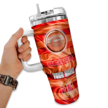 personalized chicago bears marbled stripes blue curved tumbler fashion forward.webp