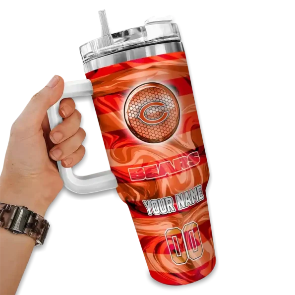 personalized chicago bears marbled stripes blue curved tumbler fashion forward.webp